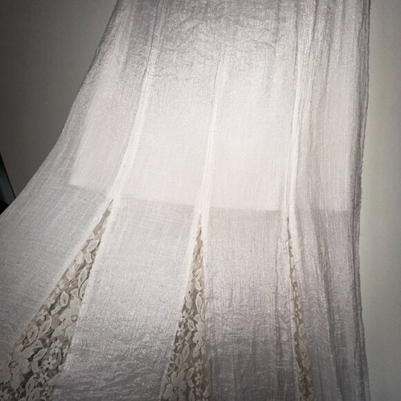 Boho Maxi with Lace Trim Sheer Layered Flowy White Peasant Skirt - Picture 3 of 3